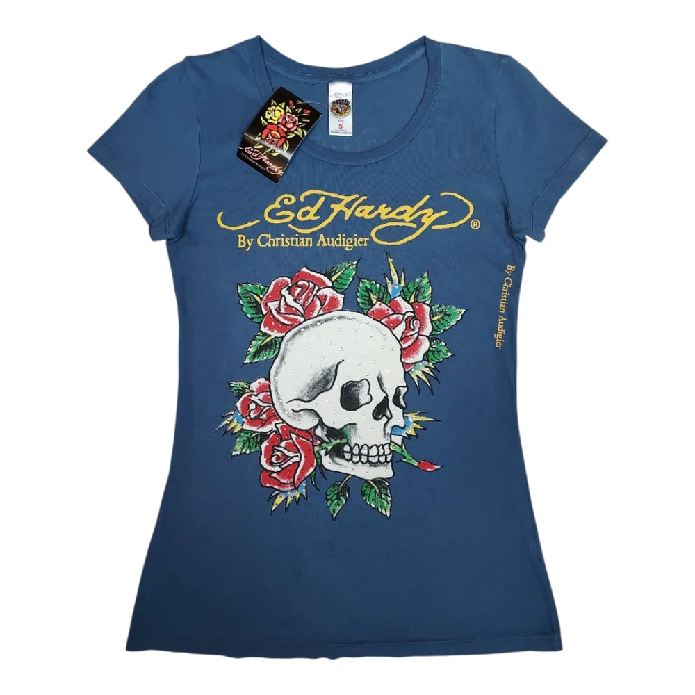 NWT Vintage Ed Hardy Skull & Roses Graphic Tee by Christian Audigier - Picture 2 of 10